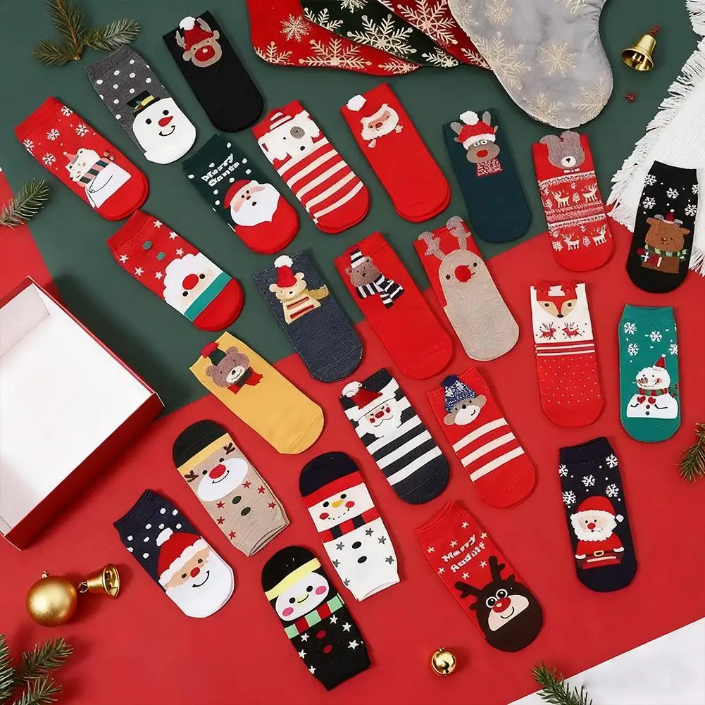 12Pairs Christmas Stocking Gift Box Christmas 24 Day Countdown Blind Box Christmas Socks Soft Breathable Stocking Stuffer Peaceful Pleasures Health and Wellness