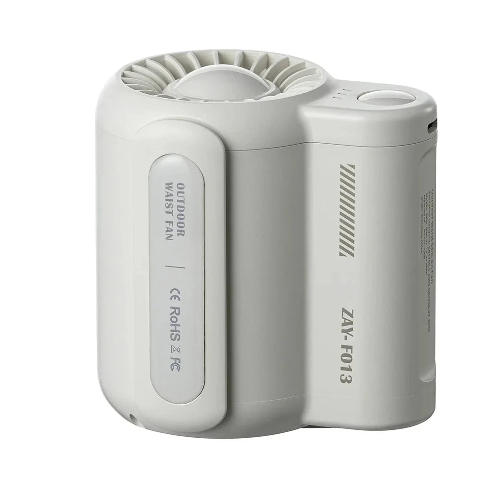 Portable Rechargeable Waist Fan Mini Personal Summer Cooling Fan For Travel Outdoor Sports With 4500Mah Battery Peaceful Pleasures Health and Wellness white