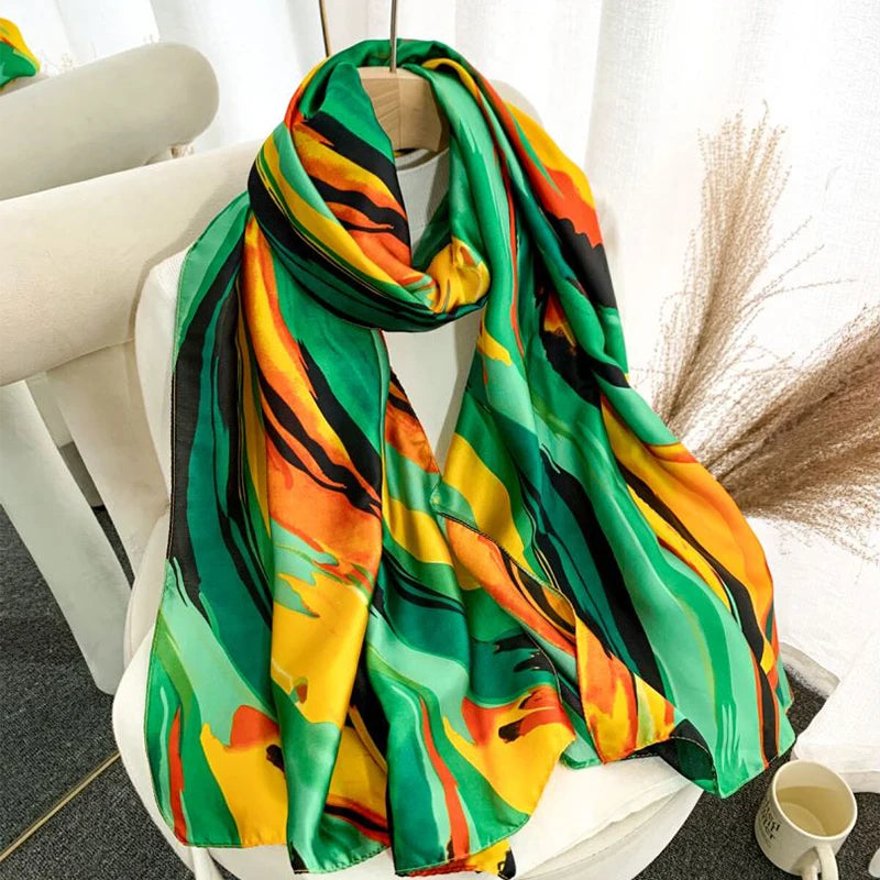 Spring Scarf Women's Luxury Design Scarf Silk Smooth Scarf Soft Muslim Headband Shawl Beach hijabs for woman Peaceful Pleasures Health and Wellness