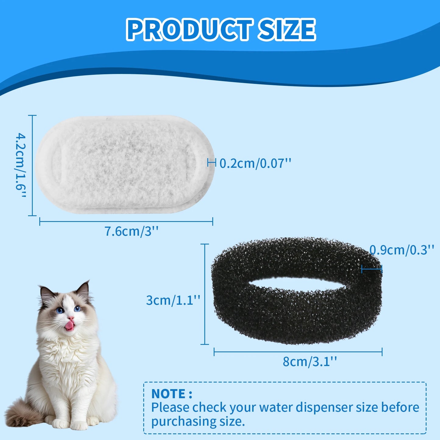 10PCS/20PCS Cat Water Fountain Activated Carbon Dog Water Bowl Dispenser Replacement Filters with Sponges for Home Pet Hydration Peaceful Pleasures Health and Wellness