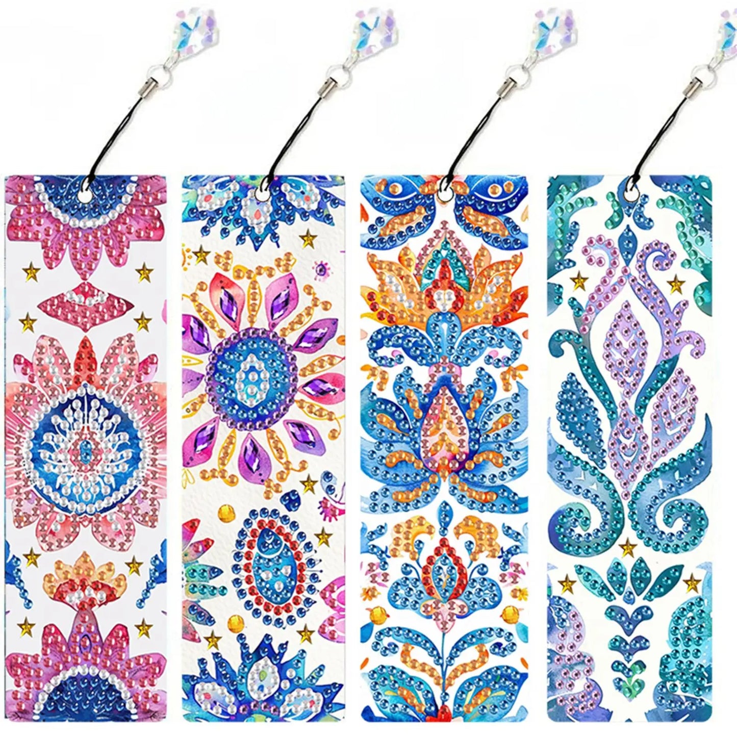 4-Pack DIY Diamond Painting Bookmarks with Pendants – Beginner Kit