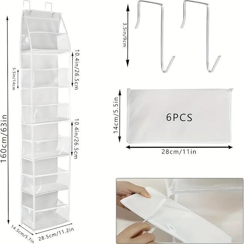 Door-Mounted Yarn Organizer – 6 Clear Bags & 2 Hooks