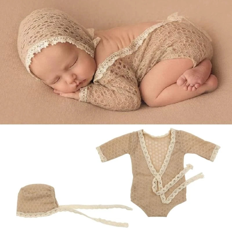 Newborn Photography Props Set – Mohair Hat & Romper for Baby