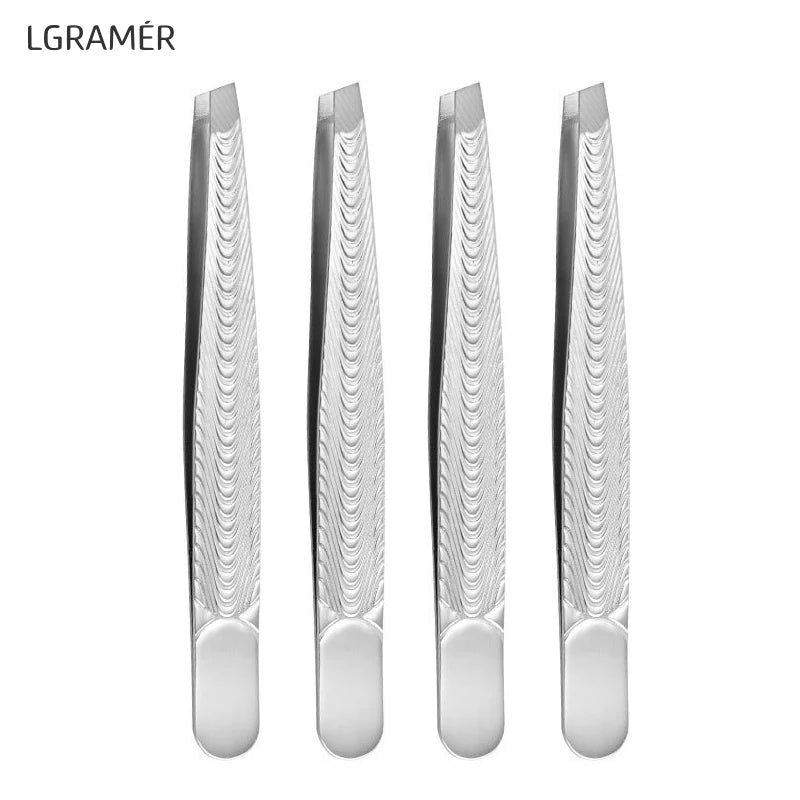 Stainless Fish Slant Black Coated Eyebrow Tweezers - Professional Hair Removal for Women, Ingrown Hair, Splinter, Daily Beauty Peaceful Pleasures Health and Wellness Silver-4pcs