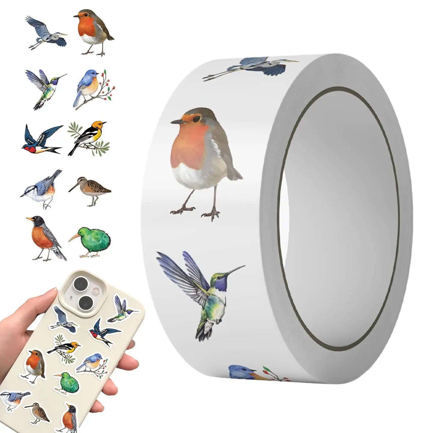 500 Cartoon Bird Stickers Roll – Waterproof DIY Decals