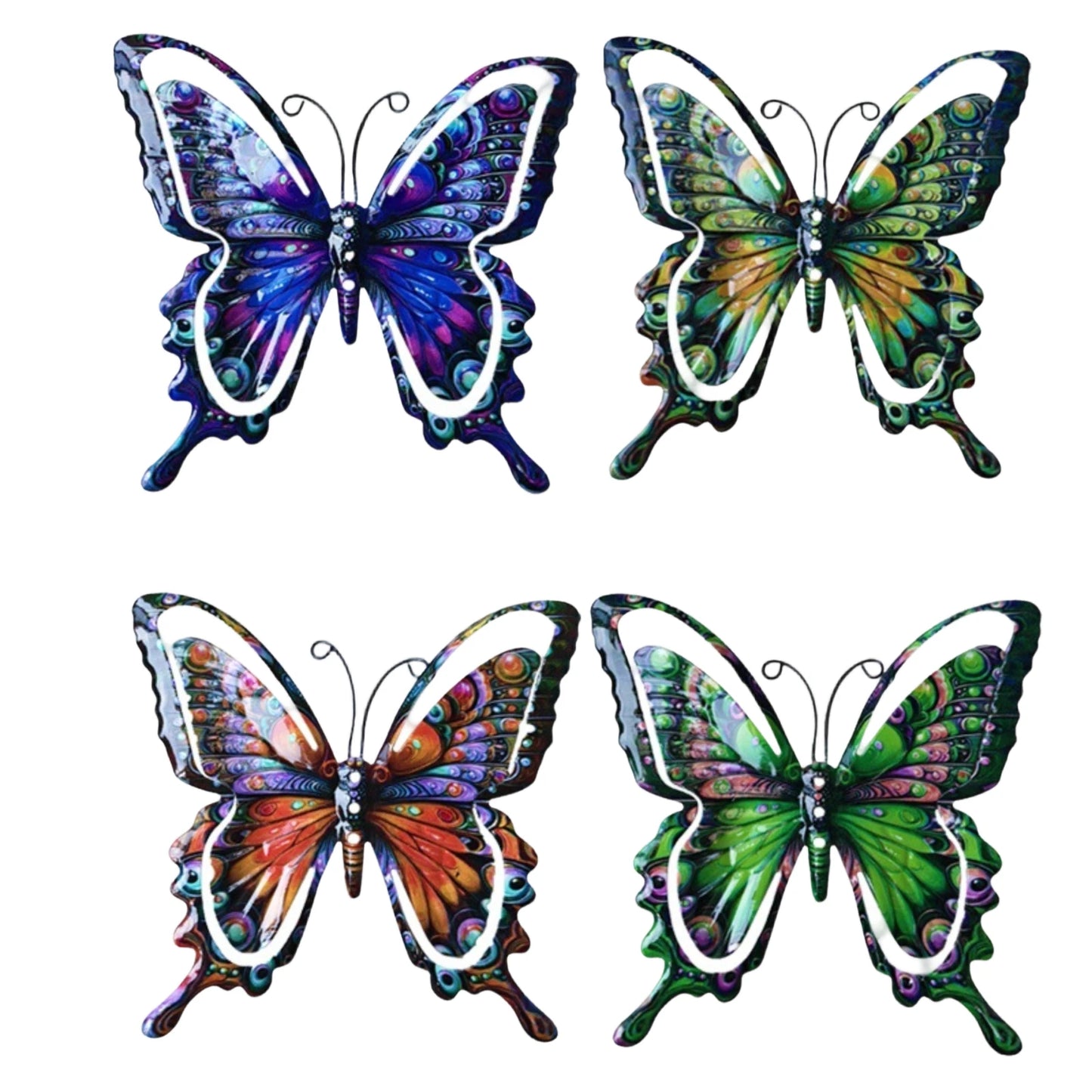 4-Piece Iron Butterfly Wall Decor | Painted Metal Garden Art
