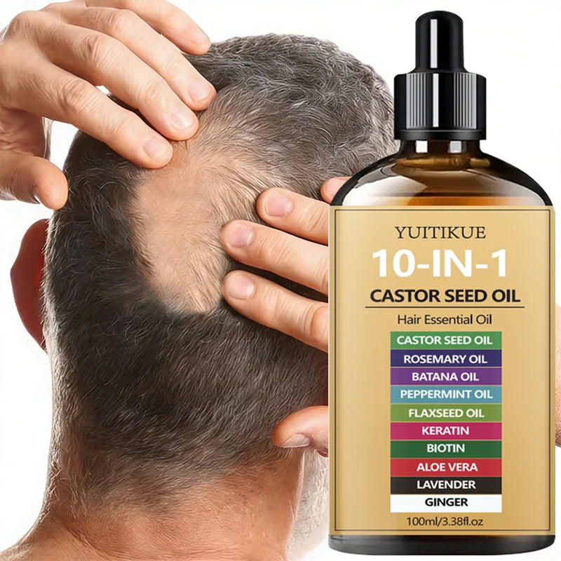 YUITIKUE 10-IN-1 Castor Seed Hair Oil | Blended With Rosemary, Batana Oil, Biotin & Keratin | For Multi-Nourishment Hair Care Peaceful Pleasures Health and Wellness