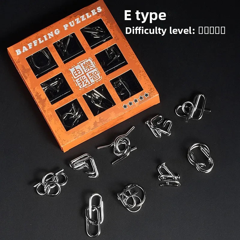 8-Piece Metal Interlocking Rings Brain Teaser Puzzle IQ Set