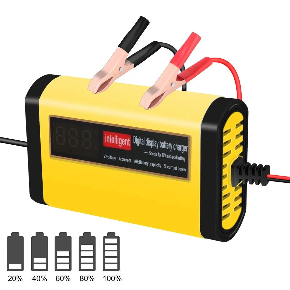 2A Fast Car Battery Charger 3 Stage Full Automatic LCD Digital for AGM GEL Lead Acid Battery Maintainer Peaceful Pleasures Health and Wellness