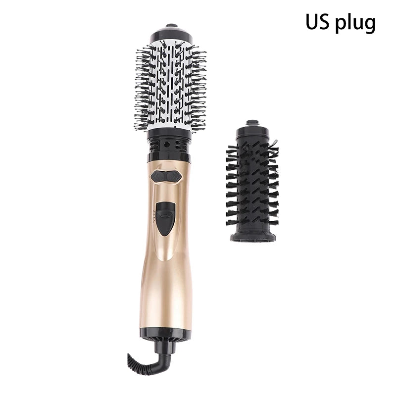 Hair Dryer Brush 2 In 1 Hot Air Spin Brush Curling Straightening Styling Auto-Rotating Ionic Round Blow Hair Dryer Volumizer Peaceful Pleasures Health and Wellness US Plug Gold