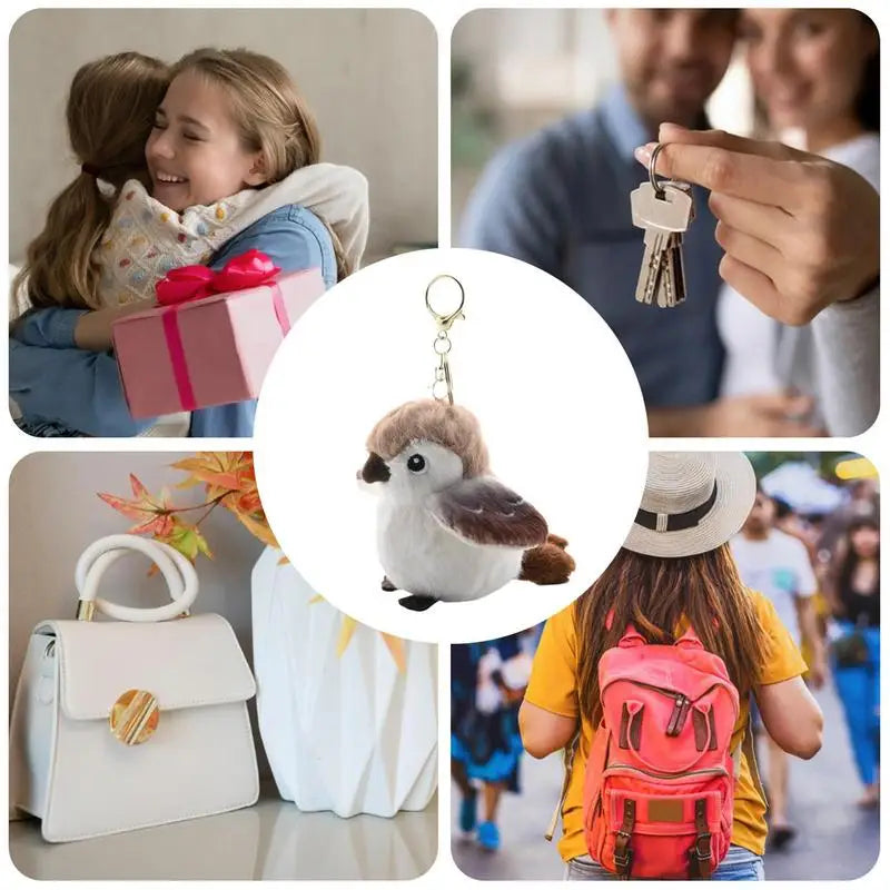 Bird Plush Keychain Decorative Realistic Sparrow Pendant Cute Bag Charm Portable Wallet Accessories for School Bag Tote Peaceful Pleasures Health and Wellness