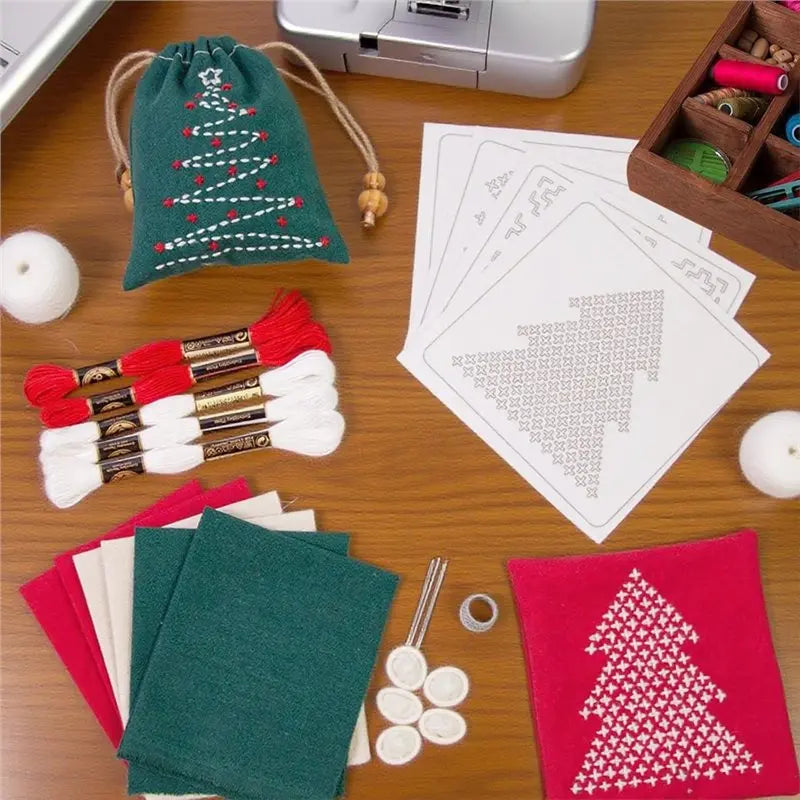 A36T-Water Soluble Embroidery Pattern Sashiko Thread, Merry Christmas Kitsashiko Kit For Beginners, Thimble Fabric, Hand Quiltin Peaceful Pleasures Health and Wellness