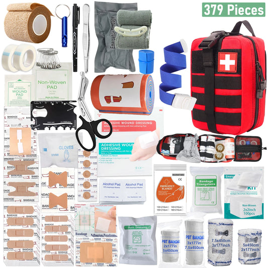 379pcs Home Office First Aid Kit Portable Emergency Bag, Red Survival Carry-On for Outdoor Activities, Camping, Hunting, Hiking Peaceful Pleasures Health and Wellness
