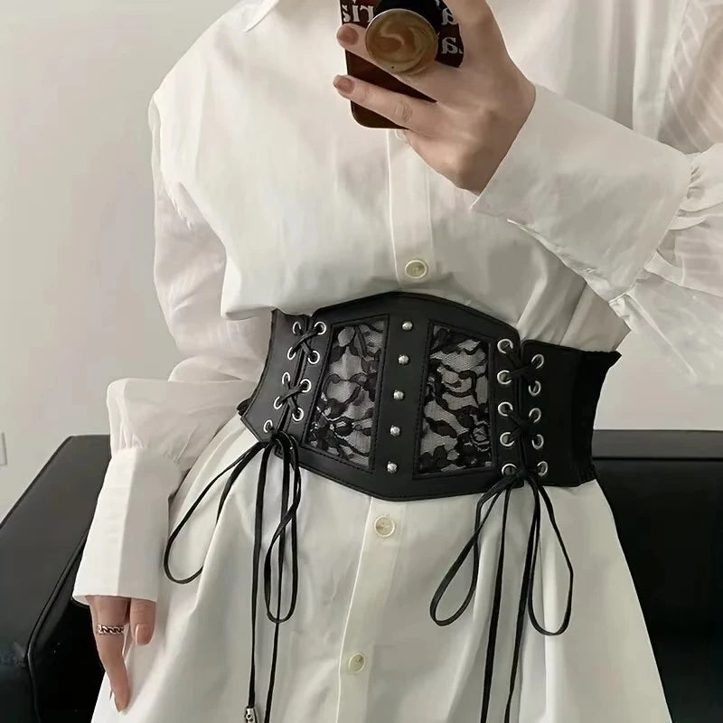 Retro Ladies's Elastic Lace Buckle Lace Corset Belts Goth Punk Dress Corset Black Belt For Women On Shirt Dress Girdle Corset Peaceful Pleasures Health and Wellness