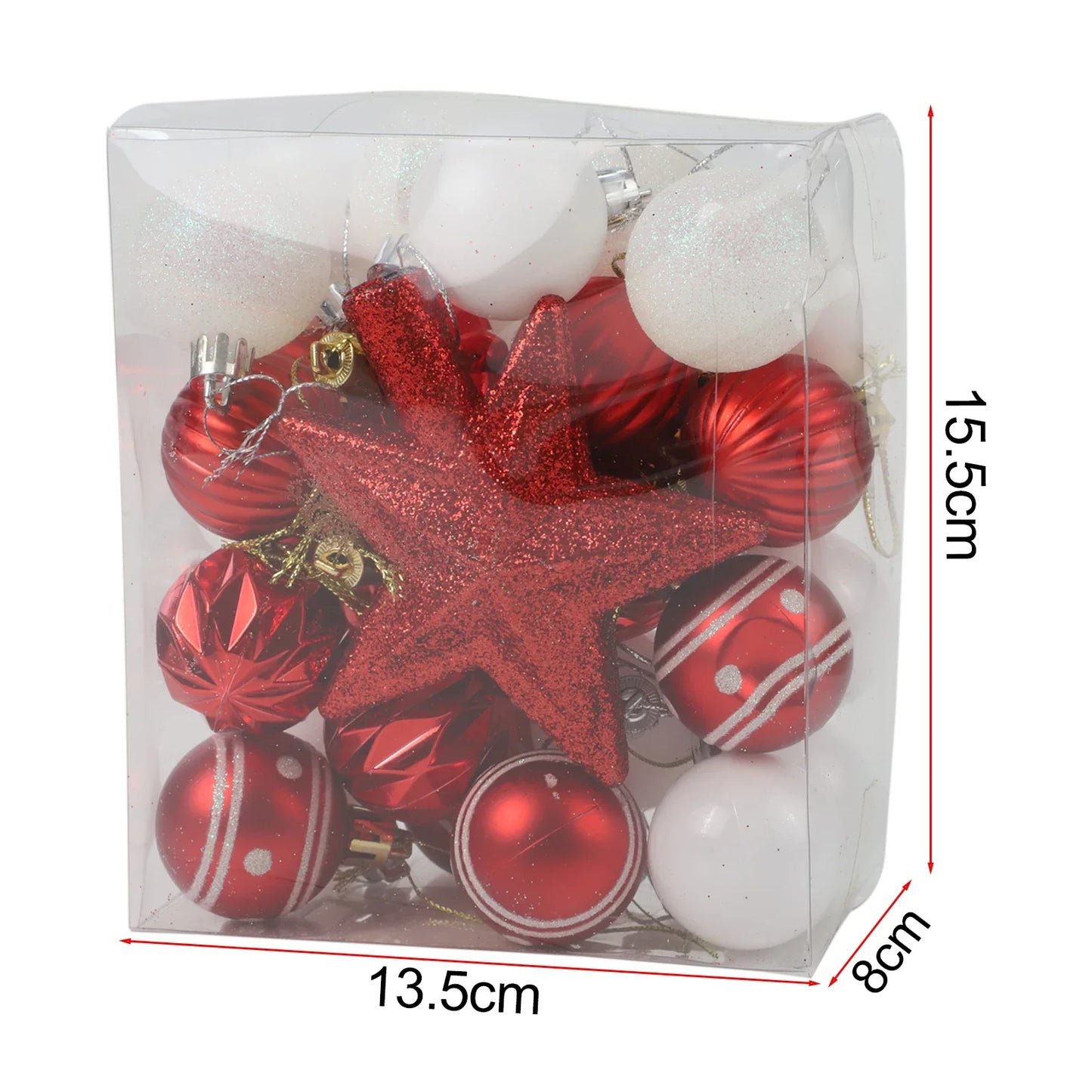 31-Piece Glitter Christmas Ball Ornament Set with Star Topper