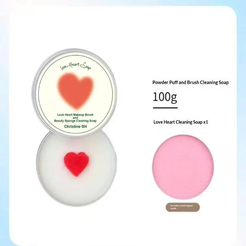 Heart-Shaped Makeup Brush Cleaner Soap 100g + Silicone Pad