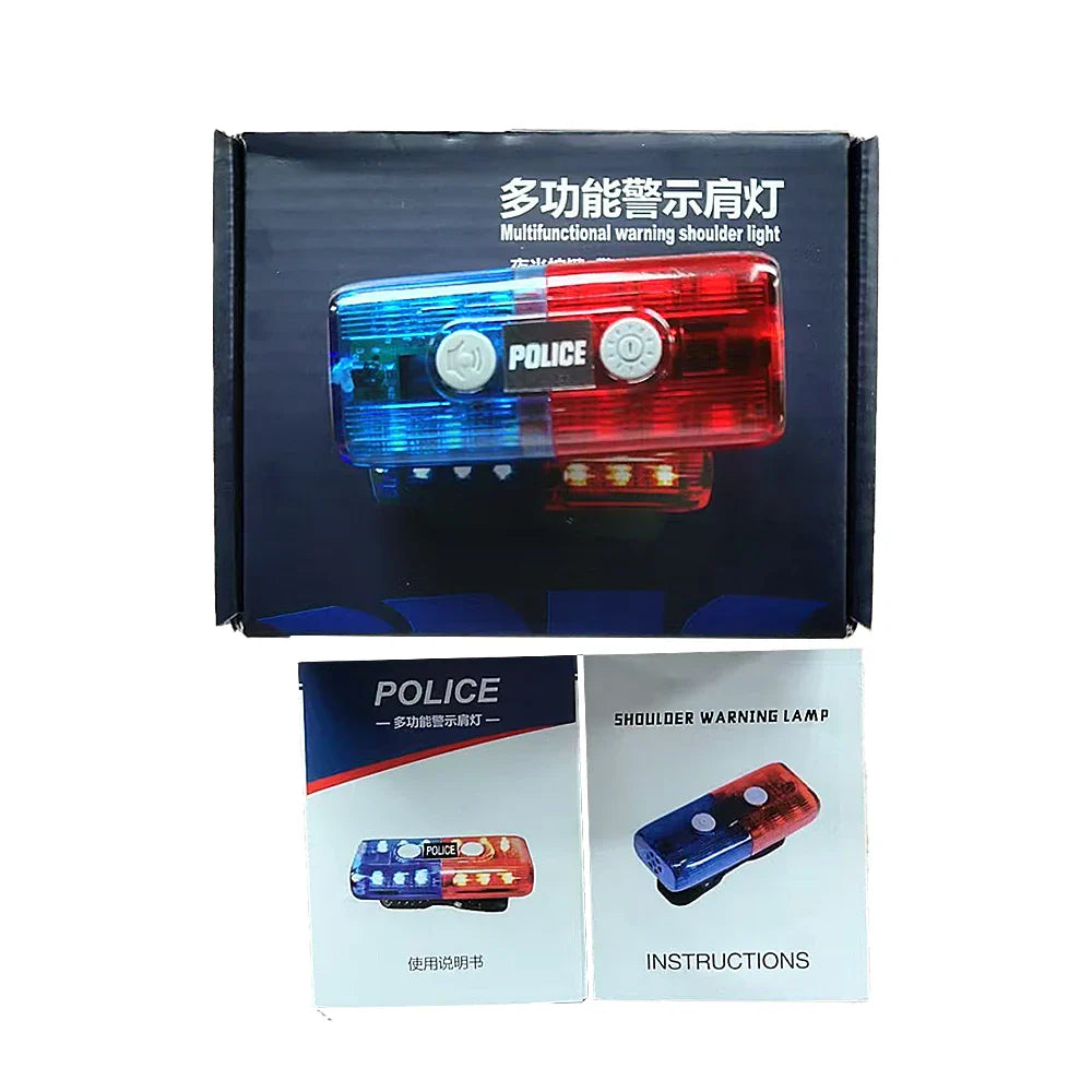 LED Red Blue Warning Shoulder Lamp & Electronic Whistle Clip