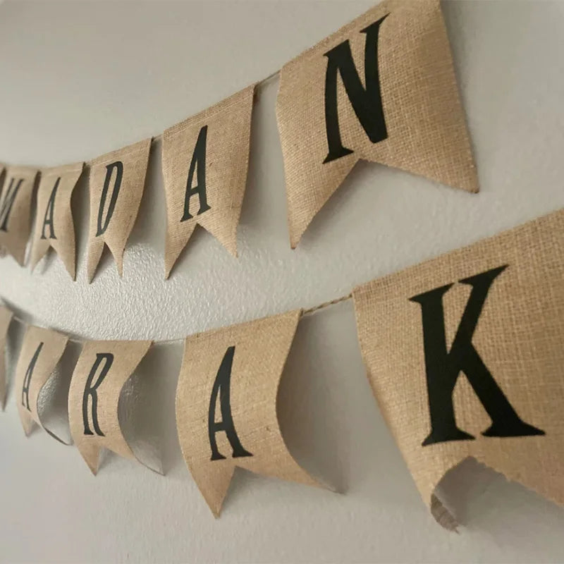 Ramadan Mubarak Burlap Banner | Eid Islamic Home Décor Holiday Burlap Banner Peaceful Pleasures Health and Wellness