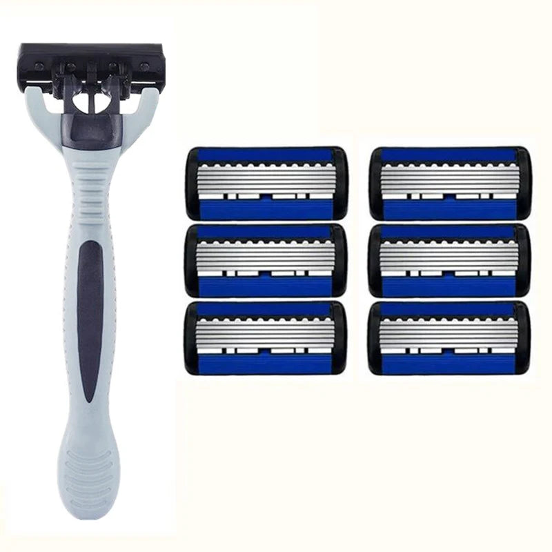 Men's 6-Layer Stainless Steel Safety Razor – Replaceable Head
