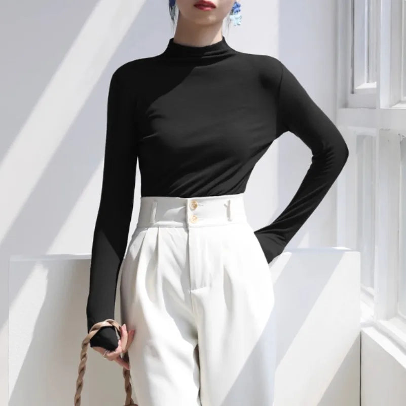 Women's Mock Turtleneck Long Sleeve Slim Top | Korean Fashion