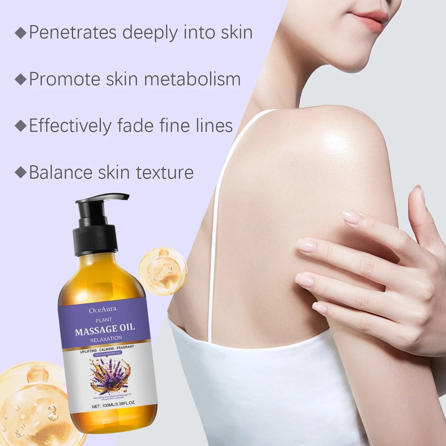OceAura Lavender Body Massage Oil – Calming & Moisturizing 100ml