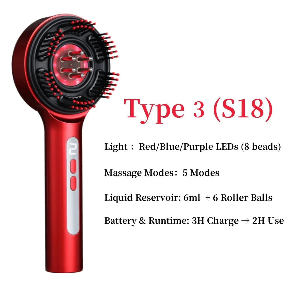Electric Head Massager Hair Growth Comb Scalp Relax Massager 630nm Red Light Oil Applicator Anti-Hair Loss Hair Care Hairbrush Peaceful Pleasures Health and Wellness TYPE 3 (S18) RED