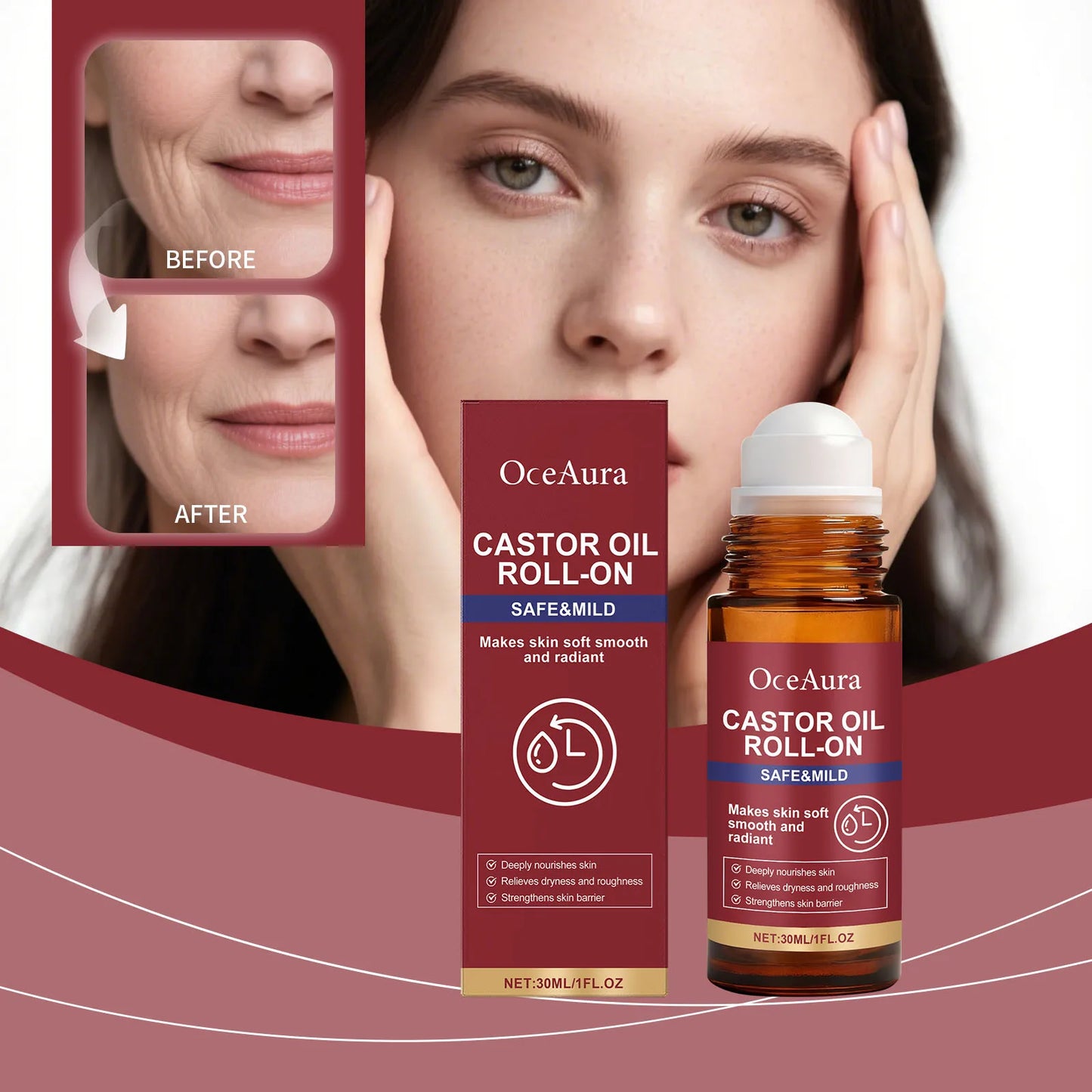 OceAura Castor Oil Rollerball Face Serum | 30ml Moisturizer
