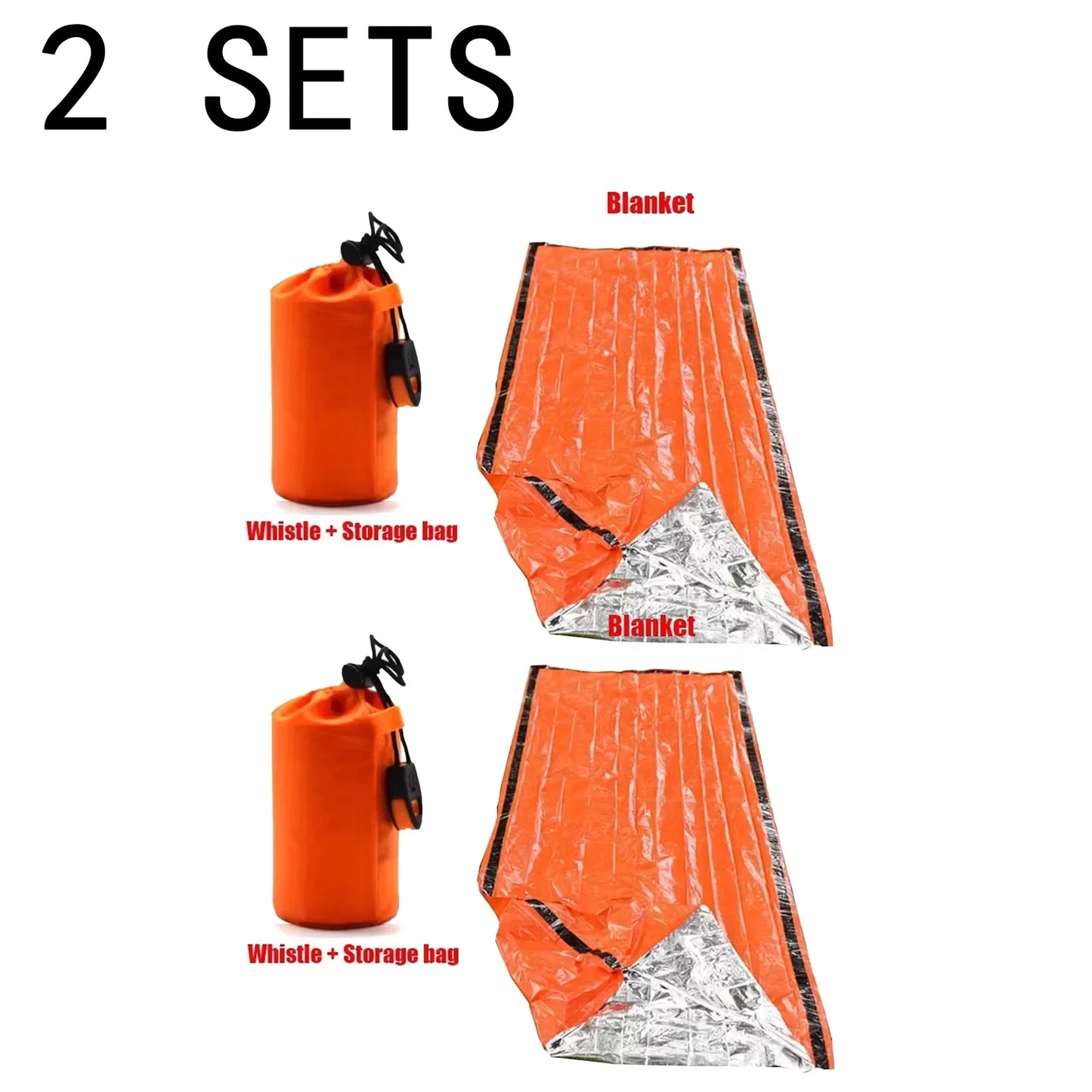 Portable Insulated sleeping bag Waterproof Emergency Survival Outdoor Edc Camping Gear Thermal Sack First Aid Rescue Kit Mylar Peaceful Pleasures Health and Wellness orange 2pcs