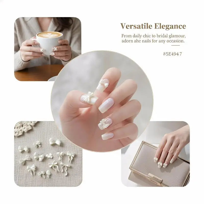 30PCS Pearlescent White Mini Resin Ribbon Bow Nail Art Decoration Bow Nail Charms Supplies For Manicure DIY Peaceful Pleasures Health and Wellness