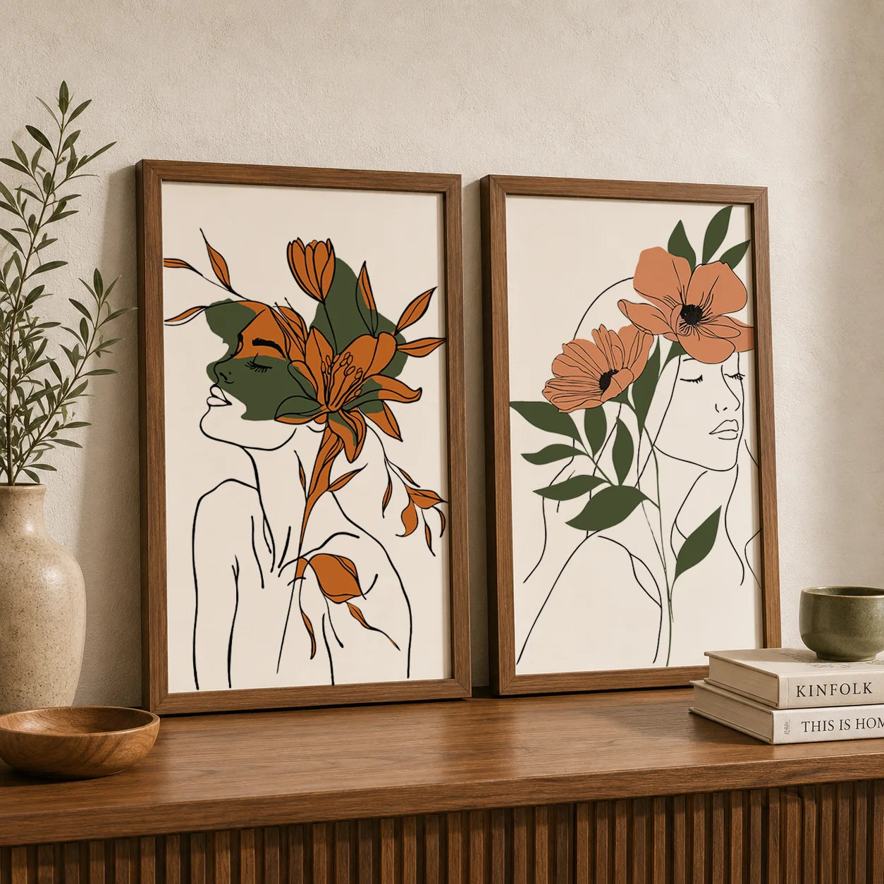 Abstract Botanical Line Woman Canvas Wall Art | Modern Poster Canvas Wall Art Print Peaceful Pleasures Health and Wellness