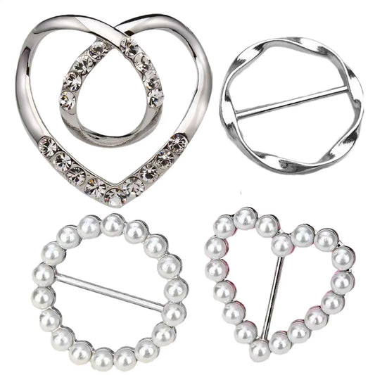 Women's Scarf Ring Clips – Pearl & Crystal Brooch Set of 4 Fashion Brooch Clip Peaceful Pleasures Health and Wellness