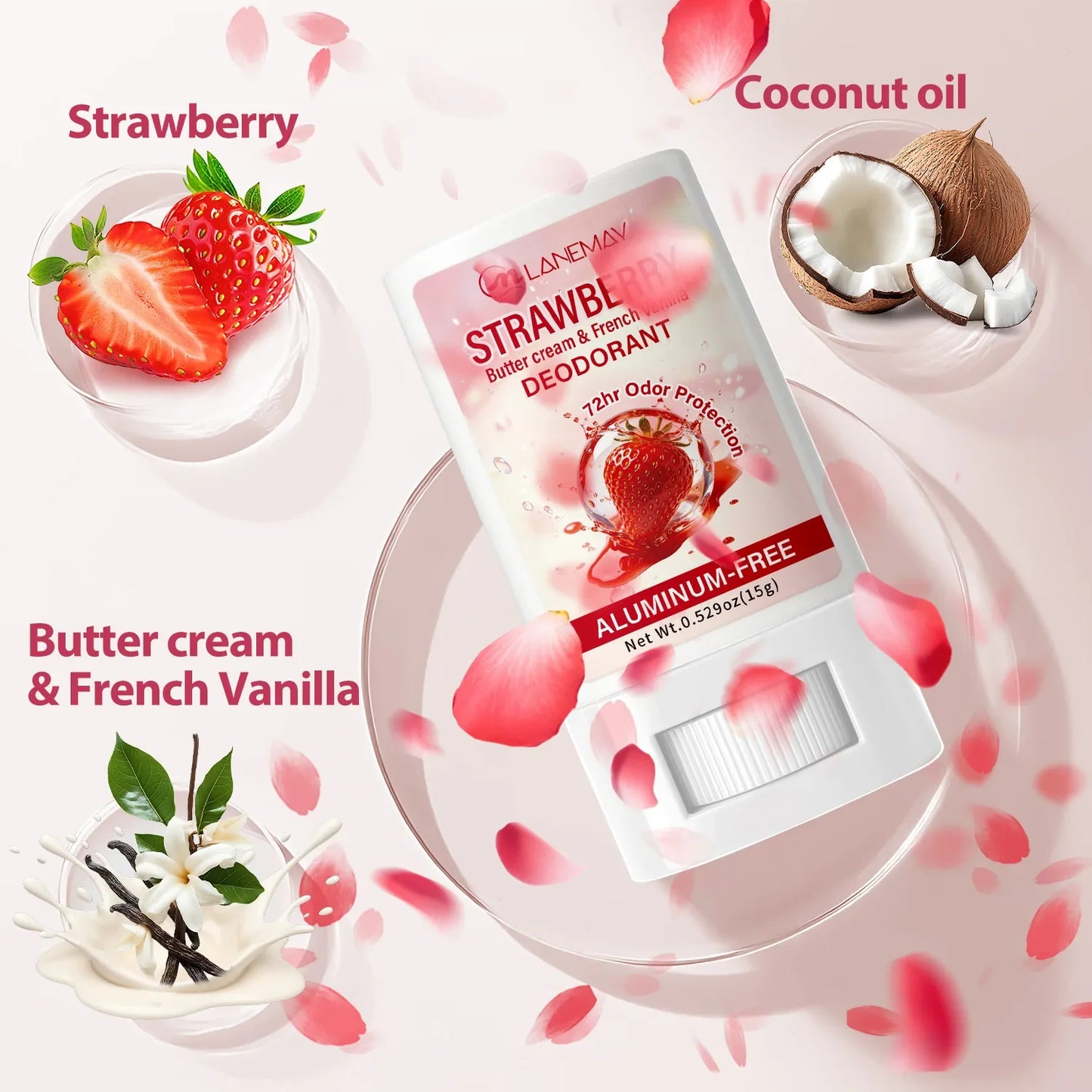 Aluminum-Free Deodorant Stick – Strawberry & Vanilla, 72Hr
