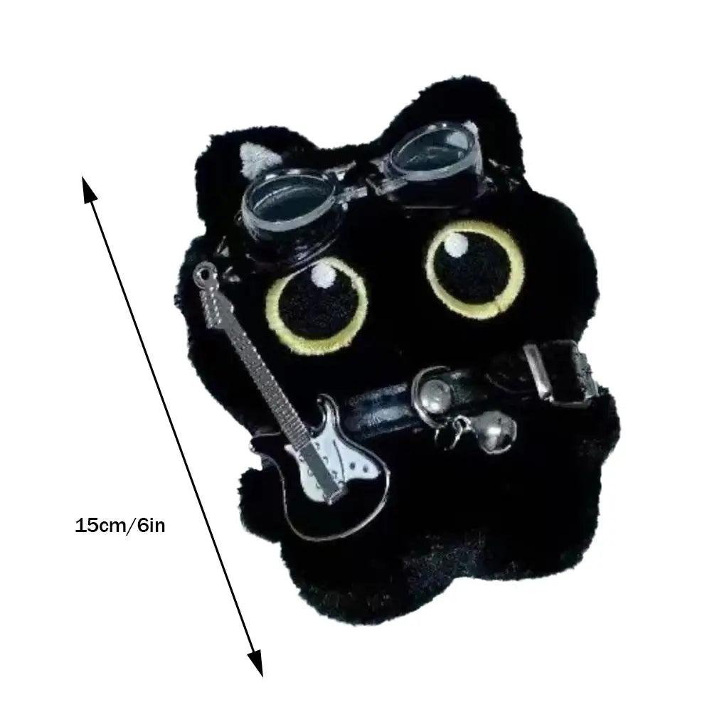 Punk Black Cat Plush Keychain Pendant | Rock Guitar Doll 15cm Plush Keychain Pendant Peaceful Pleasures Health and Wellness
