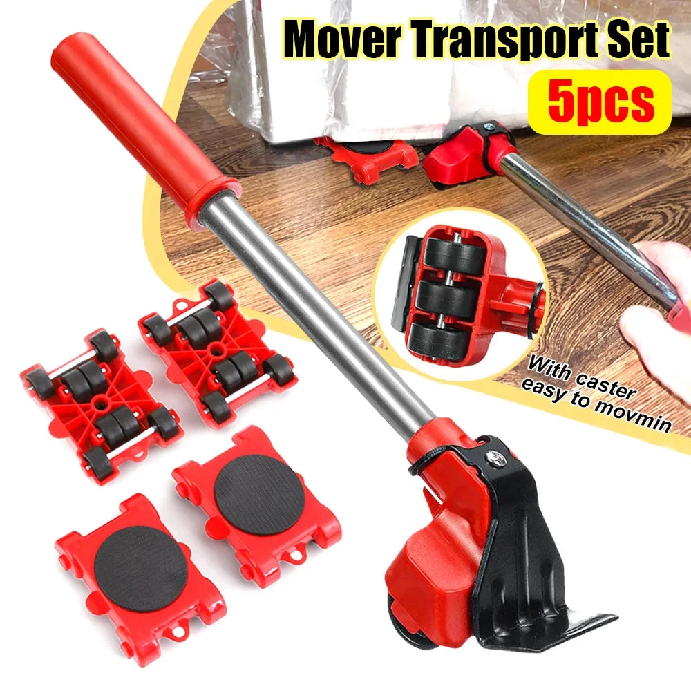 HOMEFISH 5Pcs/Set Duty Furniture Lifter Mover Roller with Wheel Bar Moving Device Lifting Helper Furniture Peaceful Pleasures Health and Wellness
