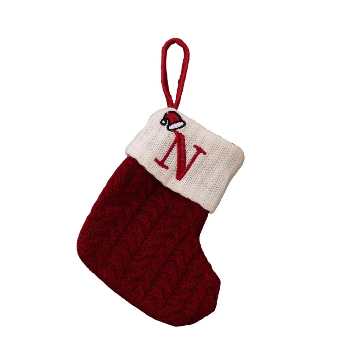 Knitted Christmas Stocking Ornament – Snowflake & Alphabet