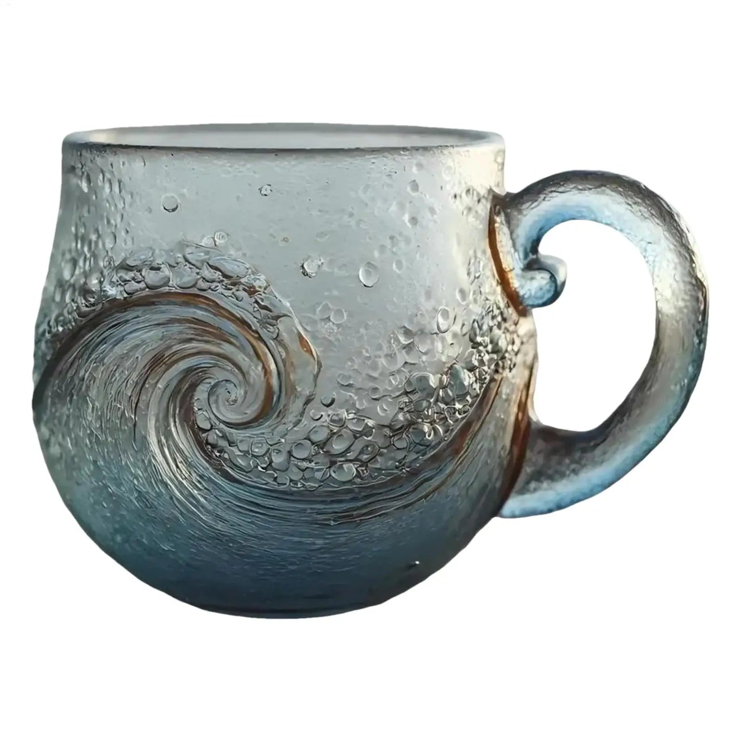 300ml Glass Mug Hand-blown Glass Sea Wave Design Water Bottle Ocean Waves Coffee Mugs With Handle Home Office Milk Tea Mug Peaceful Pleasures Health and Wellness