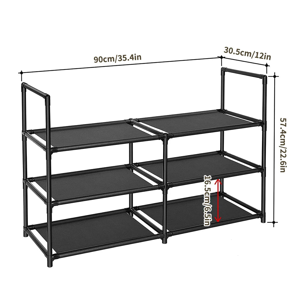 Shoe Rack 3 Tier Long Storage Organizer Wide Metal Shoe Shelf for Closet Entryway Black Dustproof Storage Rack, Dormitory Iron S Peaceful Pleasures Health and Wellness