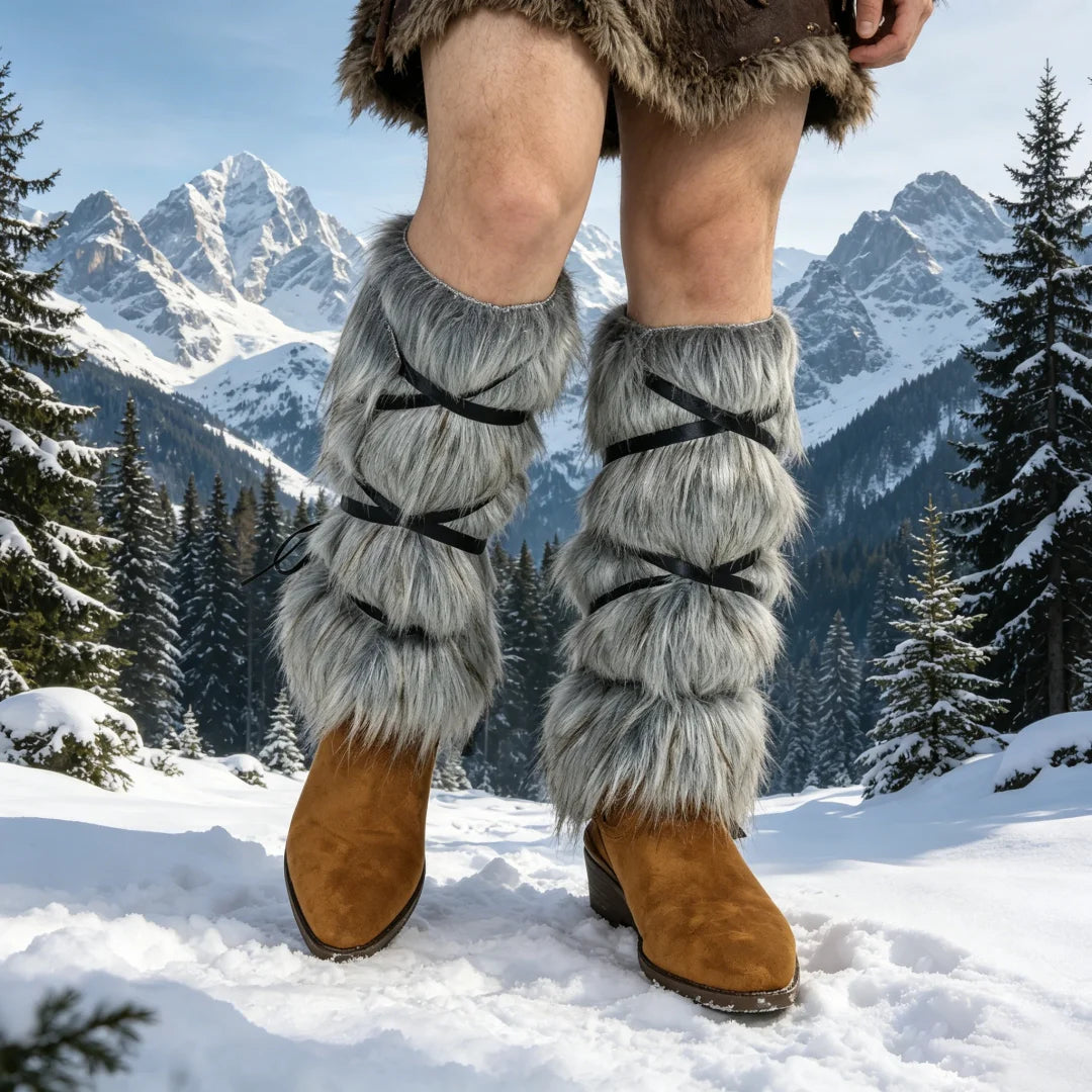 Viking Faux Fur Leg Warmers Medieval LARP Costume Boot Covers Winter