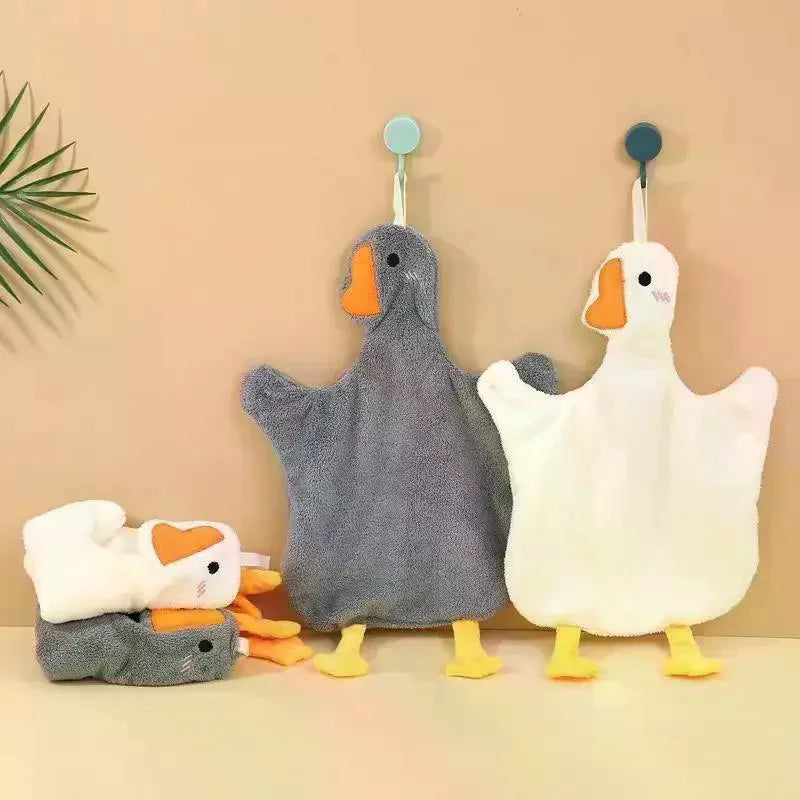 Cartoon Goose Hanging Hand Towel | Soft Coral Fleece 35×25cm