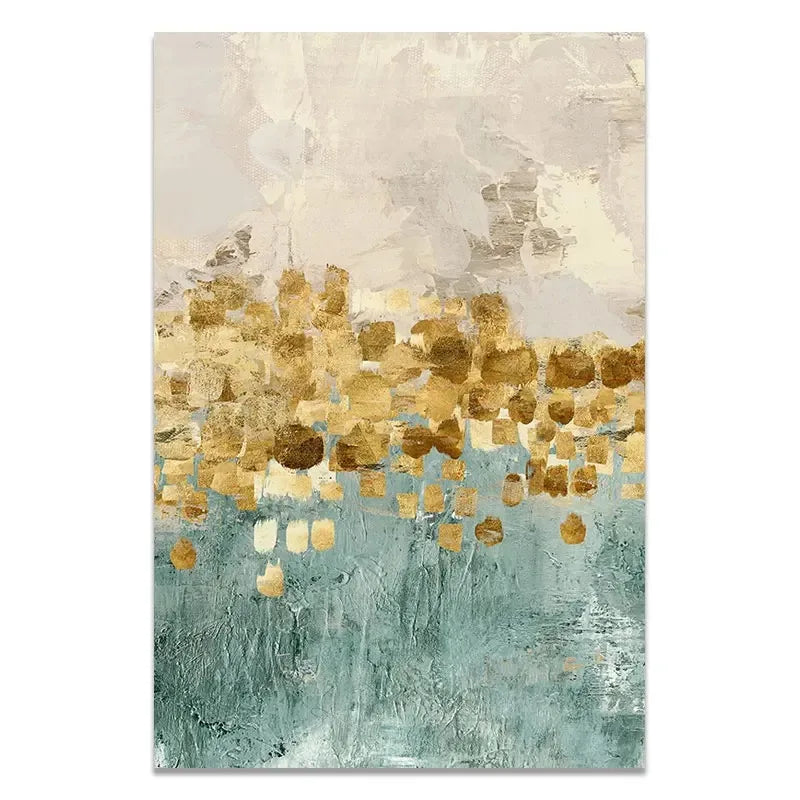 Abstract Golden Coins Canvas Wall Art | Modern Home Decor