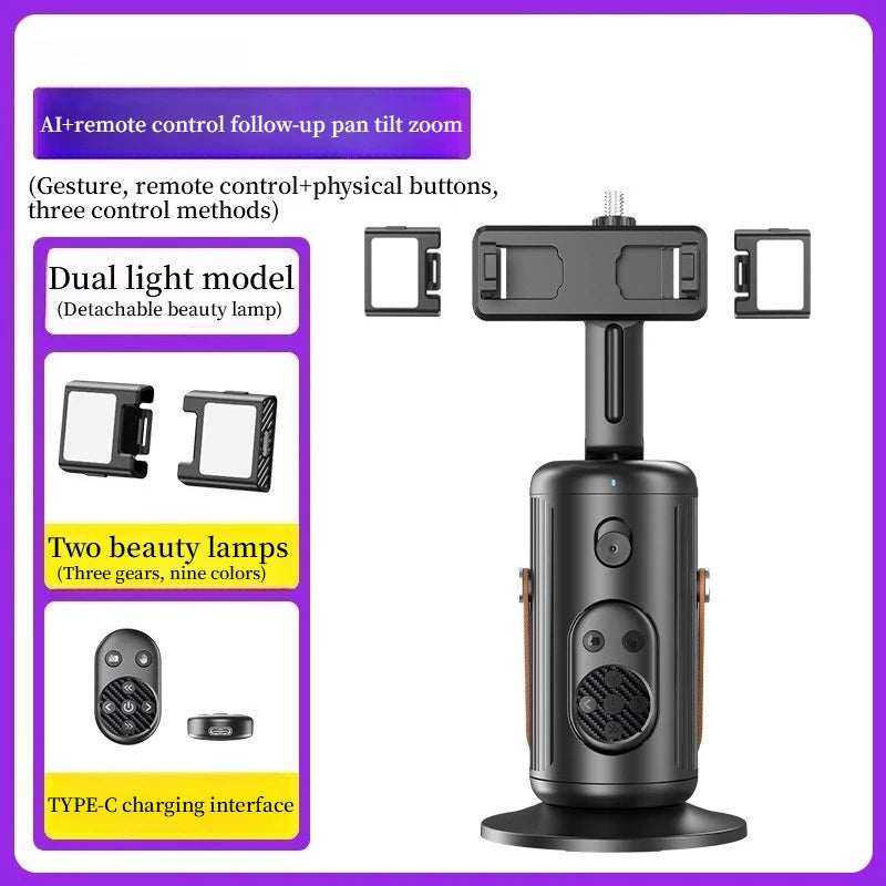 AI Auto-Tracking Phone Gimbal 360° Stabilizer for Streaming Peaceful Pleasures Health and Wellness with dual lights