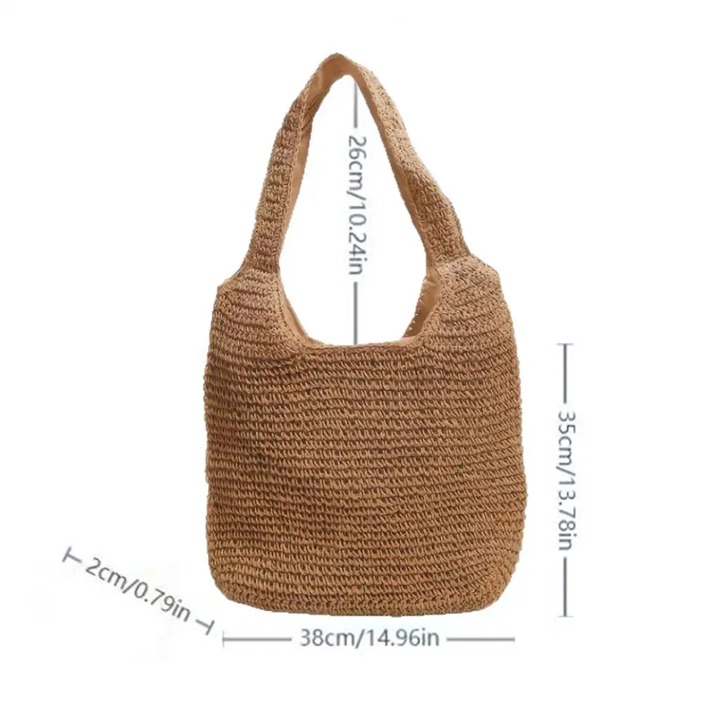 2025 New Style Woven Bag Women's Fashionable and Versatile Summer Beach Bag Large Capacity Woven Handbag Shoulder Bag Peaceful Pleasures Health and Wellness Brown China Mainland