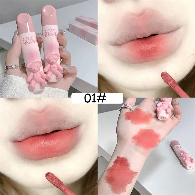 Cute Bear Matte Velvet Liquid Lip Gloss – Waterproof & Long-Lasting