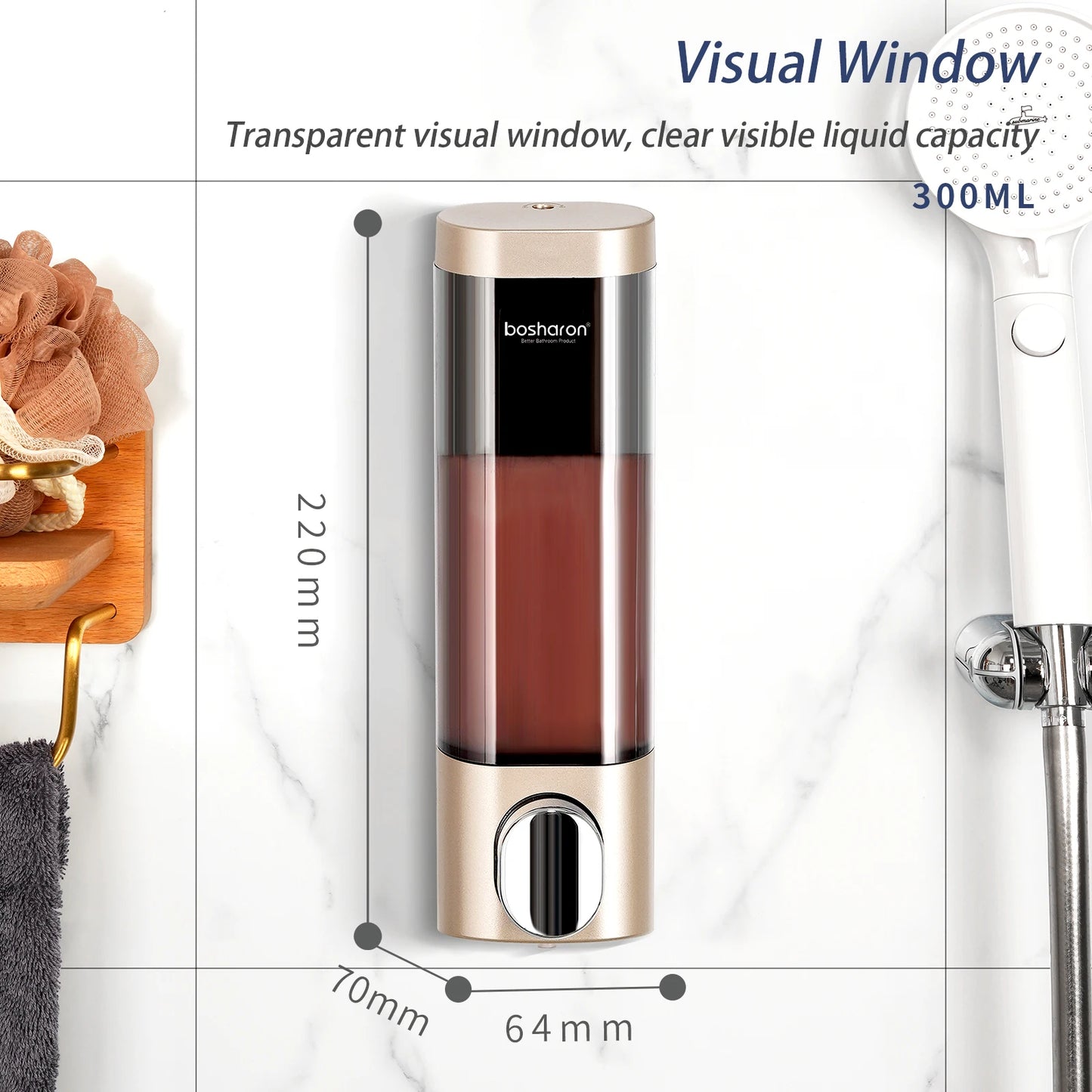 Wall Mounted Shampoo and Conditioner Dispenser, Shower Dispenser, 1 Chamber No Drill Peaceful Pleasures Health and Wellness