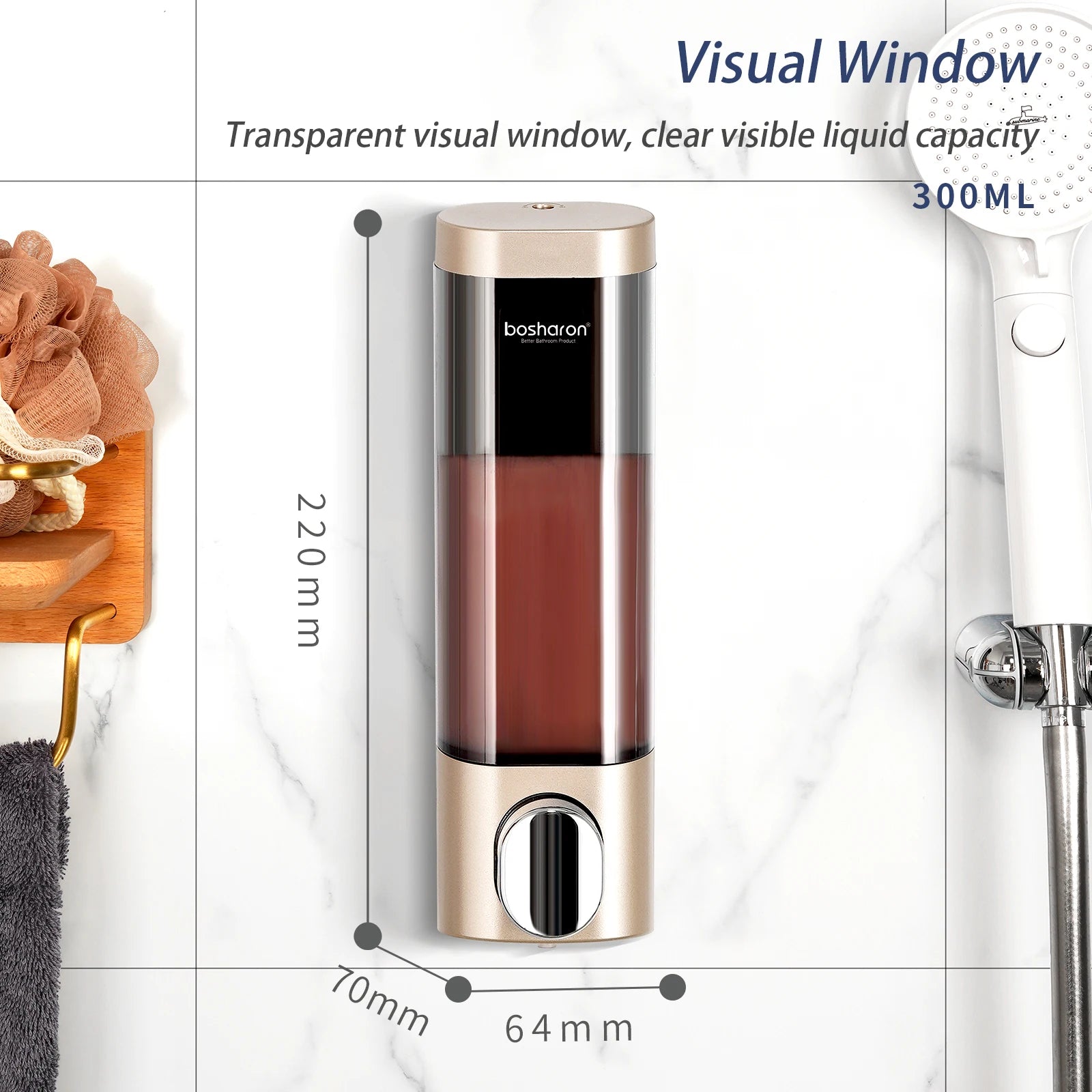Wall Mounted Shampoo and Conditioner Dispenser, Shower Dispenser, 1 Chamber No Drill Peaceful Pleasures Health and Wellness