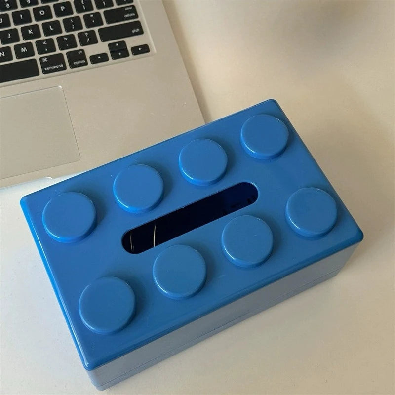 Building Block Tissue Box High Appearance Level Multi-Functional Home Napkin Storage Box Living Room Coffee Table Storage Box Peaceful Pleasures Health and Wellness blue 1pc