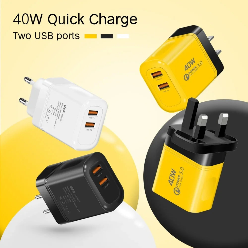 40W Dual USB Fast Charger QC 3.0 – iPhone & Samsung