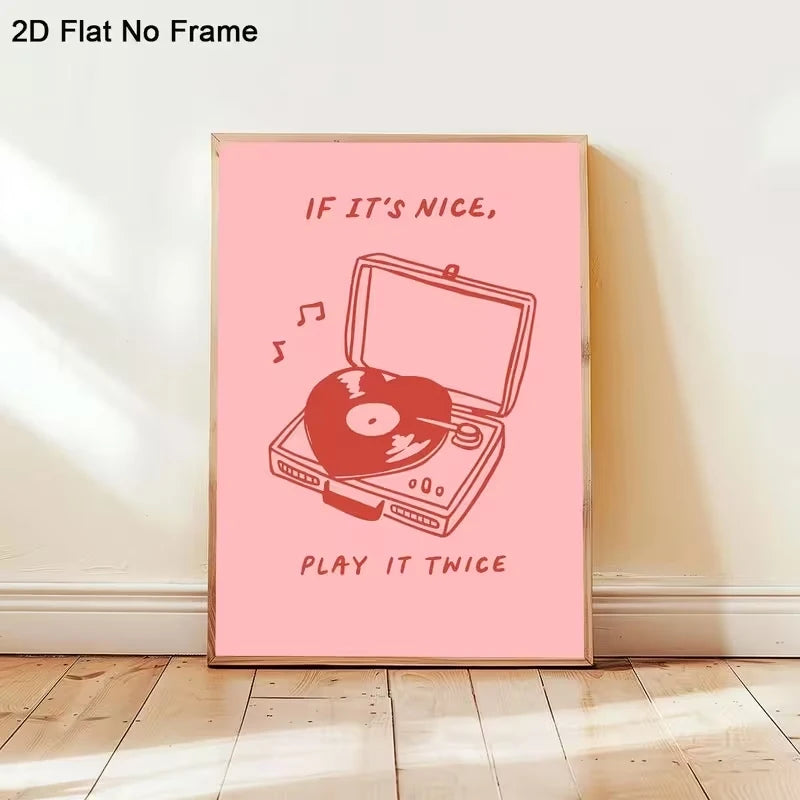 Heart Vinyl Record Player Canvas Wall Art | Music Decor Print
