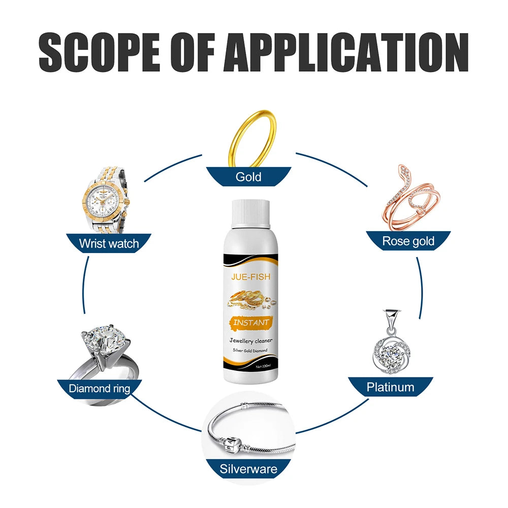 Jewelry Cleaner Solution 100ml for Gold Silver Glasses Watch Rings Diamond Polishing Remove Dirt Shine for Ultrasonic Machine Peaceful Pleasures Health and Wellness