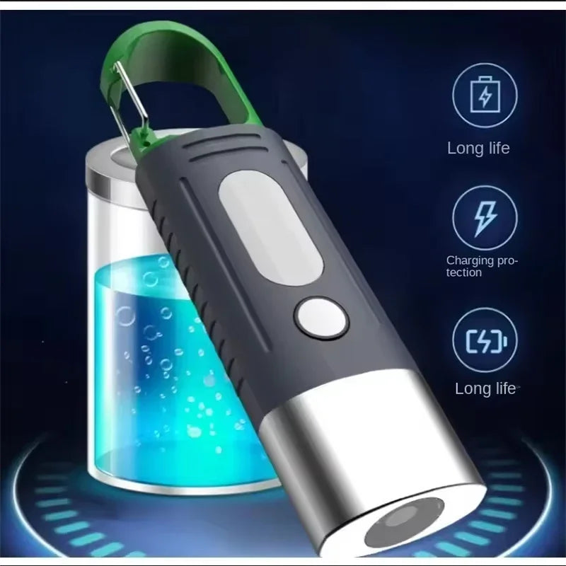 New Strong Light Outdoor Flashlight Led Side Light Charging Compact Will Carry Hook Self-defense Multi-functional Flashlight Peaceful Pleasures Health and Wellness